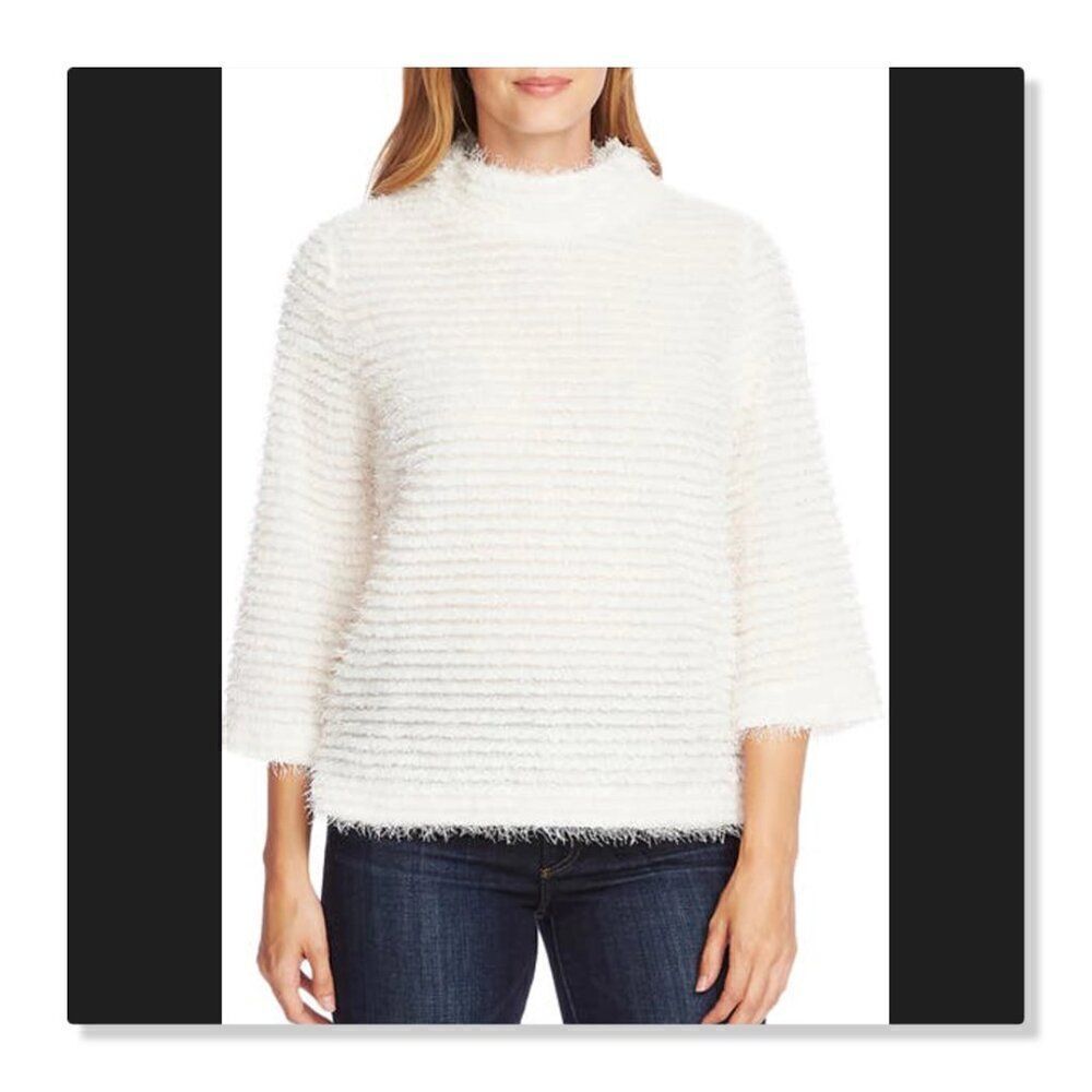 ✨ VINCE CAMUTO ✨ Eyelash Fringe Stripe Sweater - [Large, Ivory]